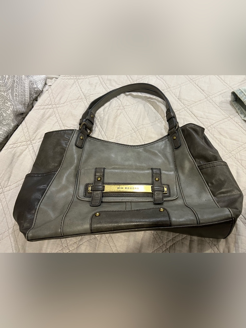 Kim Rogers Gray and Brown Leather Bag